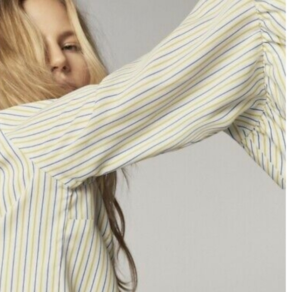 Massimo Dutti Striped V Back Bell Sleeve Top - Picture 3 of 8